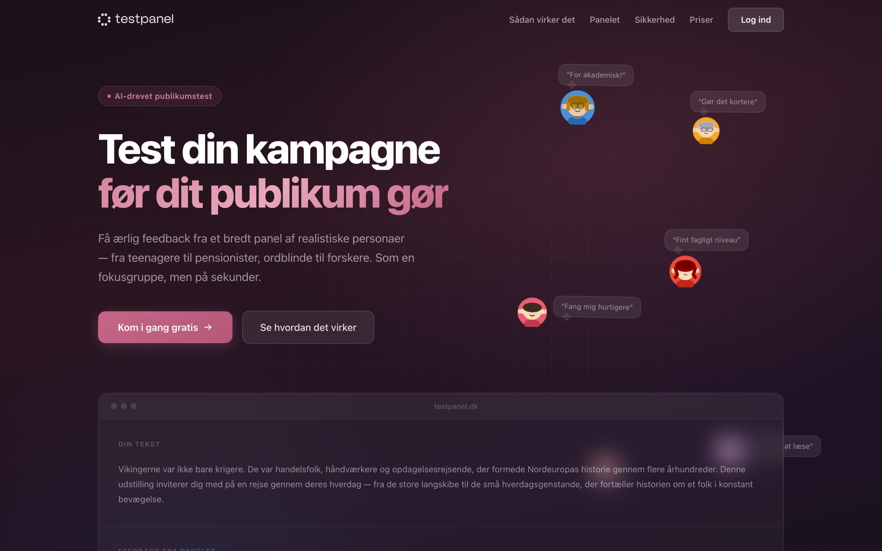 Testpanels brugerflade