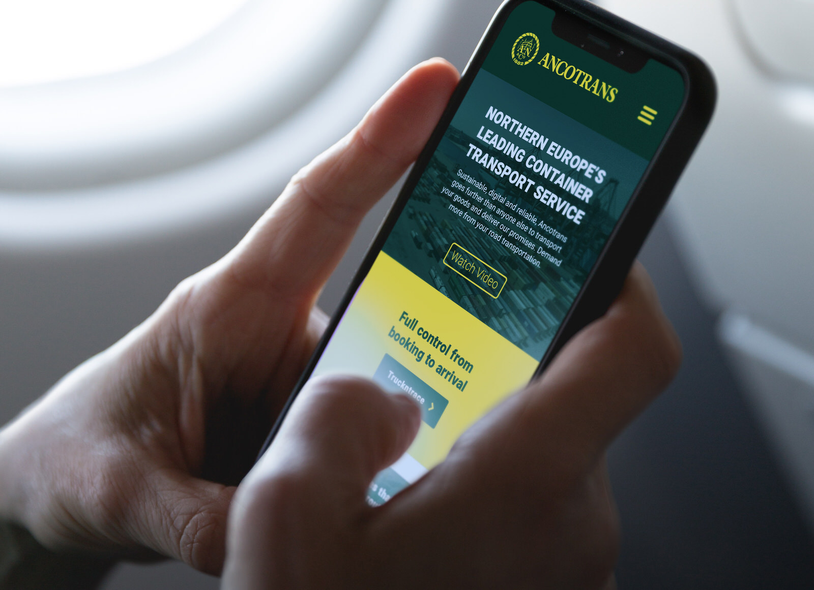 Hjemmesiden for Ancotrans på en mobil