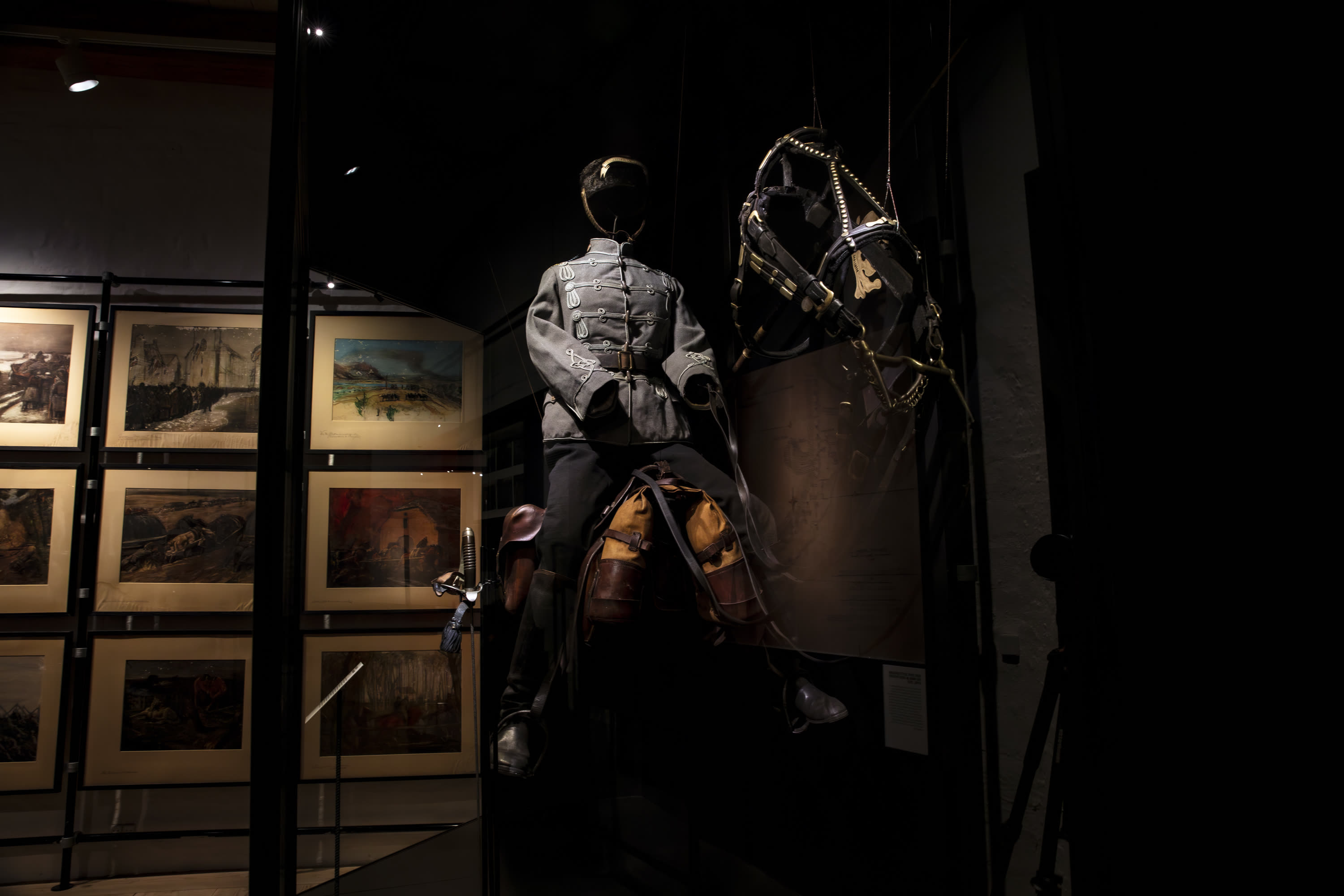 A cavalry uniform mounted on a horse
