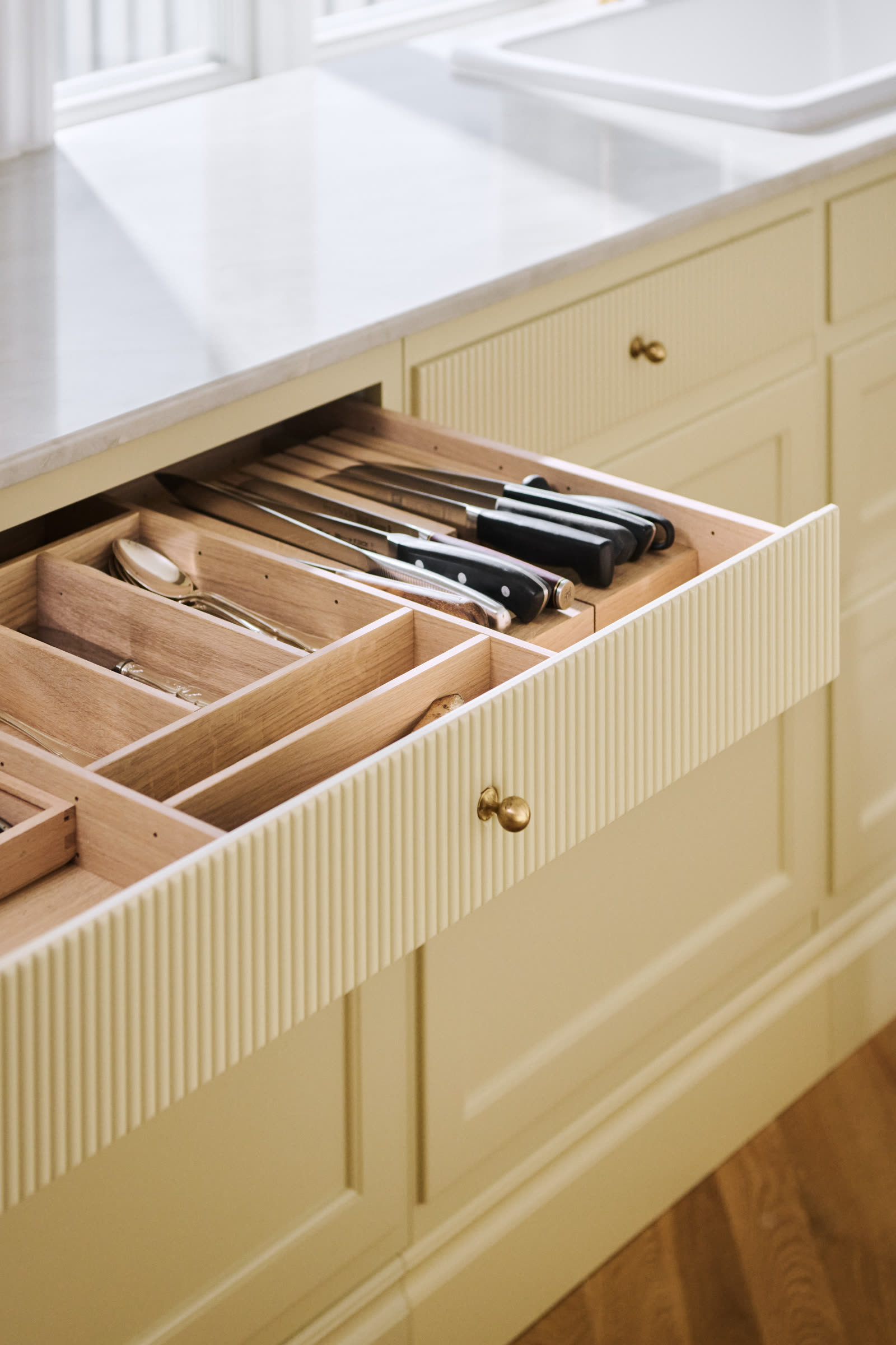 A cutlery drawer in solid wood