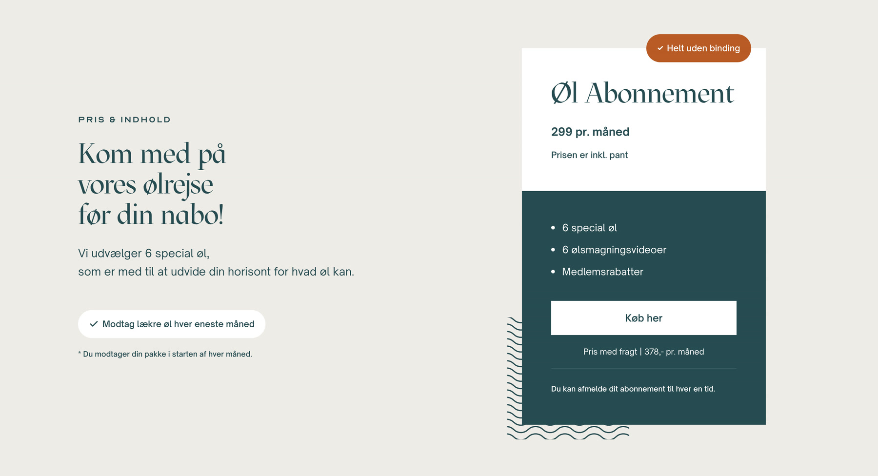 The subscription with price and content on oelelsker.dk