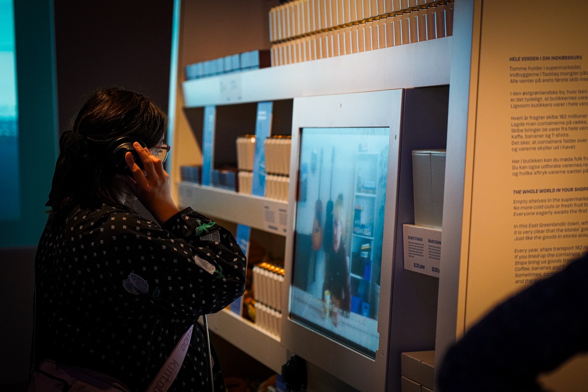 The Greenlandic shop with a film running on screen